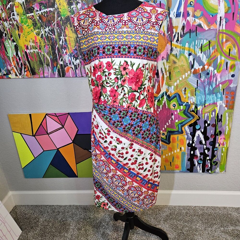 LF Leslie Fay Size 8 Sleeveless Dress Black Floral Back Zip EUC
